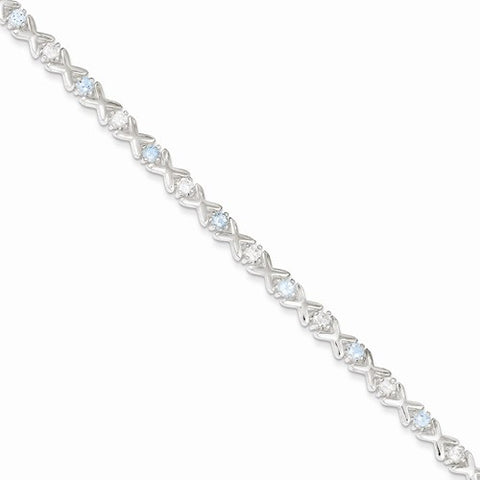 Sterling Silver Blue Topaz & Cz Bracelet