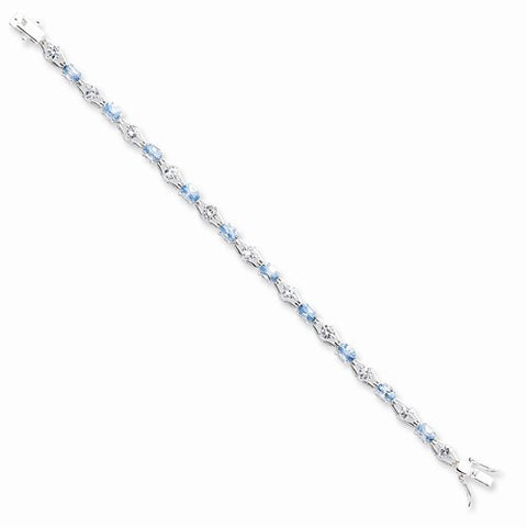 Sterling Silver Blue Topaz & Cz Bracelet