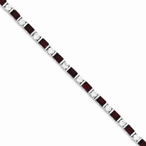 Sterling Silver Garnet & Cz Bracelet