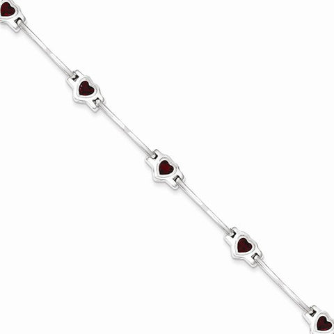 Sterling Silver Rhodolite Garnet Heart Bracelet