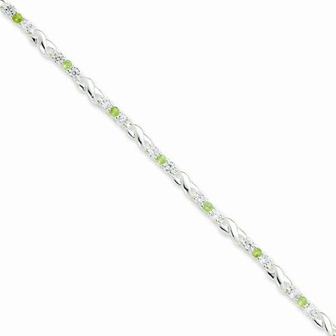 Sterling Silver Peridot & Cz Bracelet