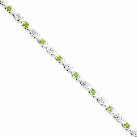 Sterling Silver Peridot & Cz Bracelet