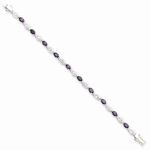 Sterling Silver Purple & Clear Cz Bracelet