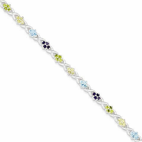 Sterling Silver Multicolored Gemstone Bracelet