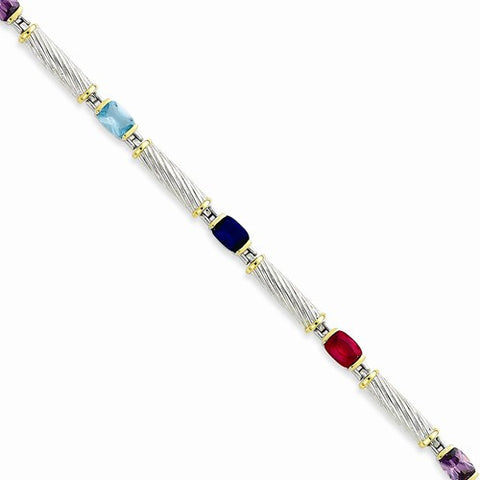 Sterling Silver and Vermeil Multicolor Cz Bracelet