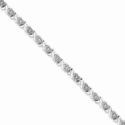 Sterling Silver Diamond Xs and Hearts Bracelet