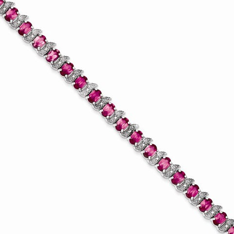 Sterling Silver Created Pink Sapphire and Diamond Bracelet