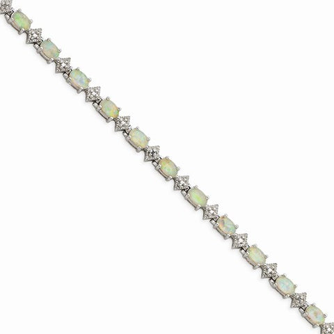Sterling Silver Created Opal and Diamond Bracelet