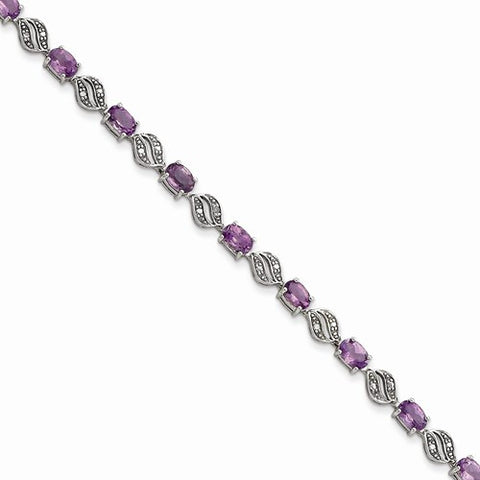 Sterling Silver Amethyst and Diamond Bracelet