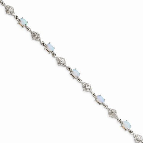 Sterling Silver White Created Opal and Cz Bracelet