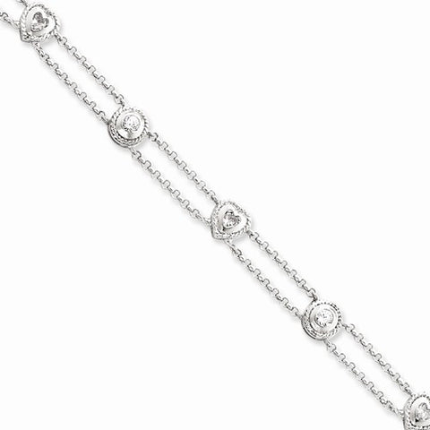 Sterling Silver Cz Heart Bracelet