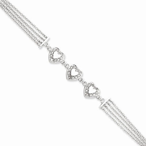 Sterling Silver Multi-Strand Cz Heart Bracelet