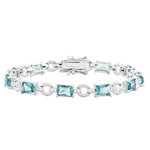 Sterling Silver Blue & Clear Cz Bracelet