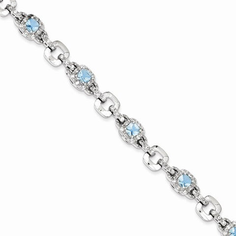Sterling Silver Blue & Clear Cz Bracelet