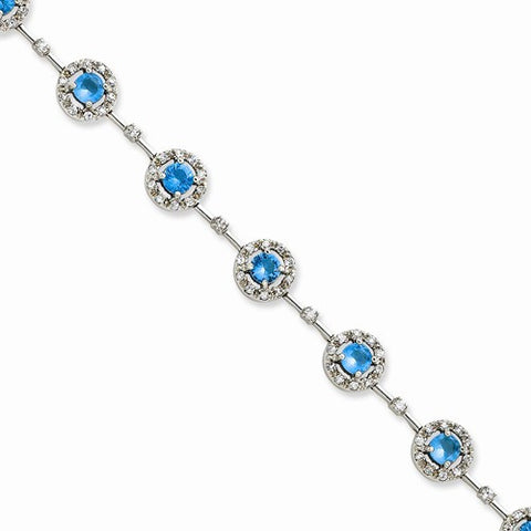 Sterling Silver Blue & Clear Cz Bracelet