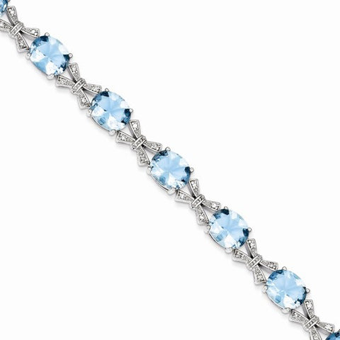 Sterling Silver Blue Oval and Clear Cz Bracelet