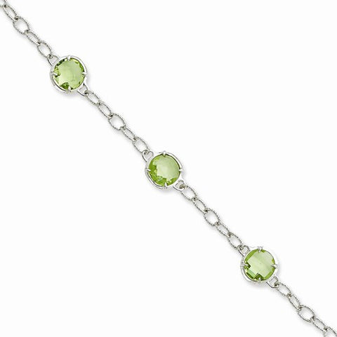 Sterling Silver Light Green Cz Textured Link Bracelet