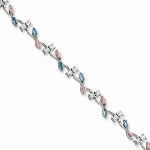 Sterling Silver Pink & Blue Cz Bracelet