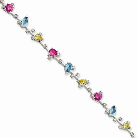 Sterling Silver Multicolor Cz Bracelet