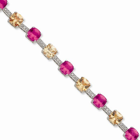 Sterling Silver Champagne & Dark Pink Cz Bracelet