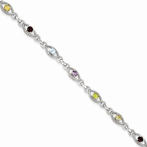 Sterling Silver Multicolored Gemstone Link Bracelet