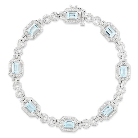 Sterling Silver Diamond & Light Swiss Blue Topaz Bracelet