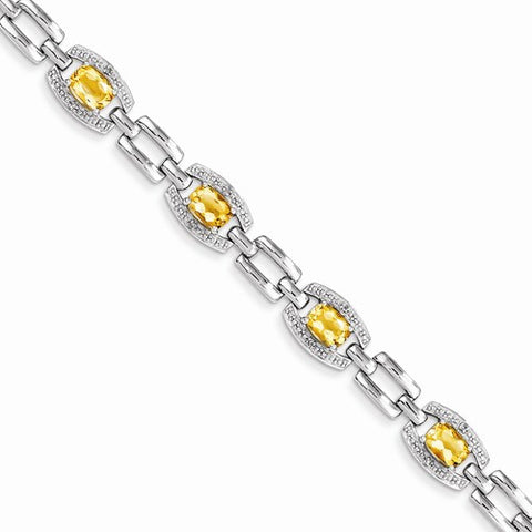 Sterling Silver Diamond & Citrine Bracelet