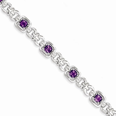 Sterling Silver Diamond & Amethyst Bracelet
