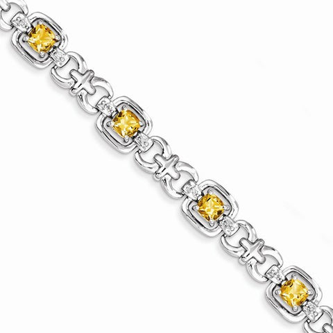 Sterling Silver Diamond & Citrine Bracelet