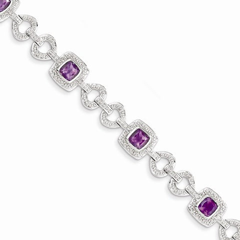 Sterling Silver Diamond & Amethyst Bracelet