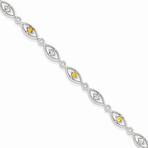 Sterling Silver Citrine Diamond Bracelet