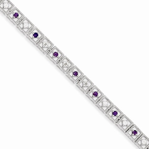 Sterling Silver Amethyst Diamond Bracelet