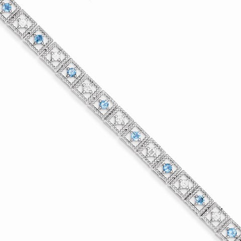 Sterling Silver Blue Topaz Diamond Bracelet