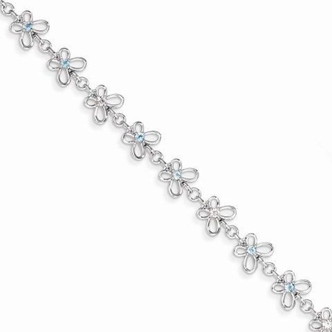 Sterling Silver Blue Topaz & Diamond Bracelet