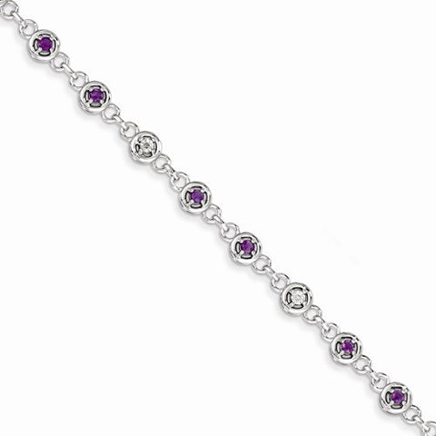Sterling Silver Amethyst & Diamond Bracelet