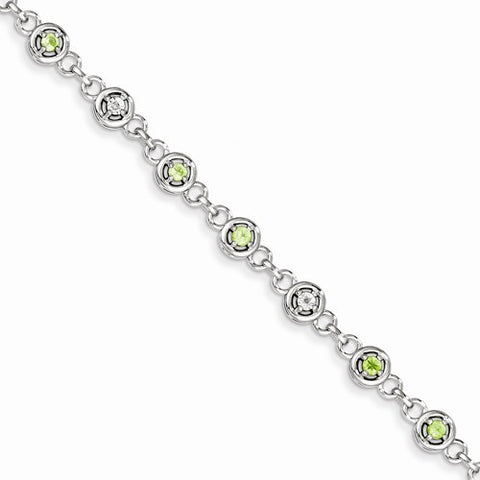 Sterling Silver Peridot & Diamond Bracelet