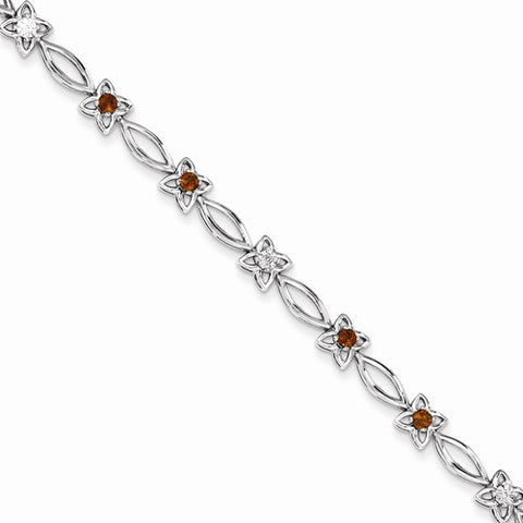 Sterling Silver Garnet & Diamond Bracelet