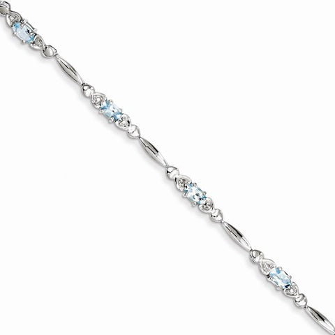 Sterling Silver Aquamarine and Diamond Bracelet