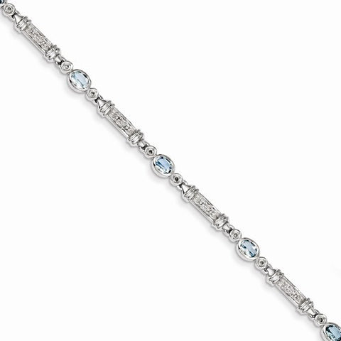 Sterling Silver Aquamarine and Diamond Bracelet