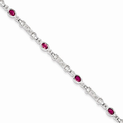 Sterling Silver Pink Tourmaline and Diamond Bracelet