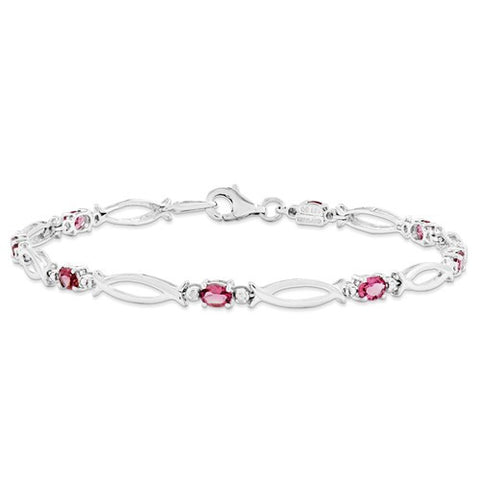 Sterling Silver Pink Tourmaline and Diamond Bracelet