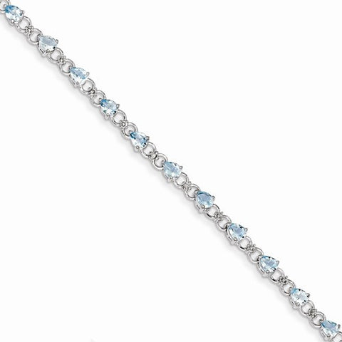 Sterling Silver Aquamarine and Diamond Bracelet