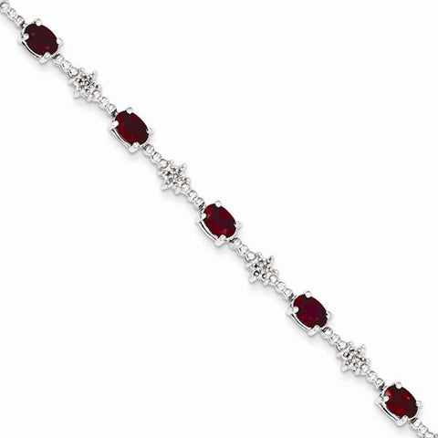 Sterling Silver African Ruby and Diamond Bracelet