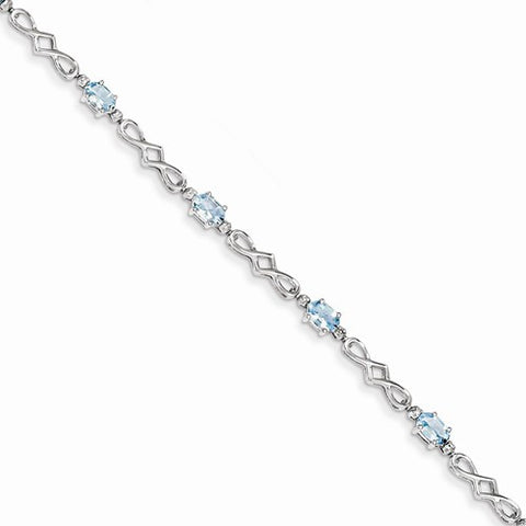 Sterling Silver Aquamarine and Diamond Bracelet