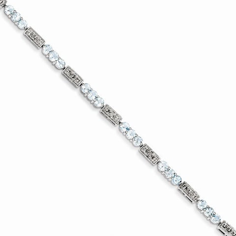Sterling Silver Aquamarine and Diamond Bracelet
