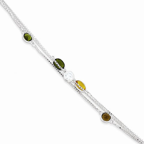 Sterling Silver Antiqued Brown Green Yellow Cz Bracelet
