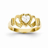 14k Yellow Gold Diamond-Cut & Rhodium Claddagh Ring
