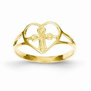 14k Yellow Gold Cross in Heart Ring
