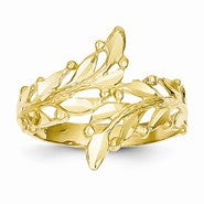 14k Yellow Gold Polished & Diamond-Cut Leaf Ring