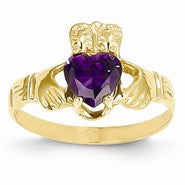 14k Yellow Gold February Birthstone Claddagh Ring